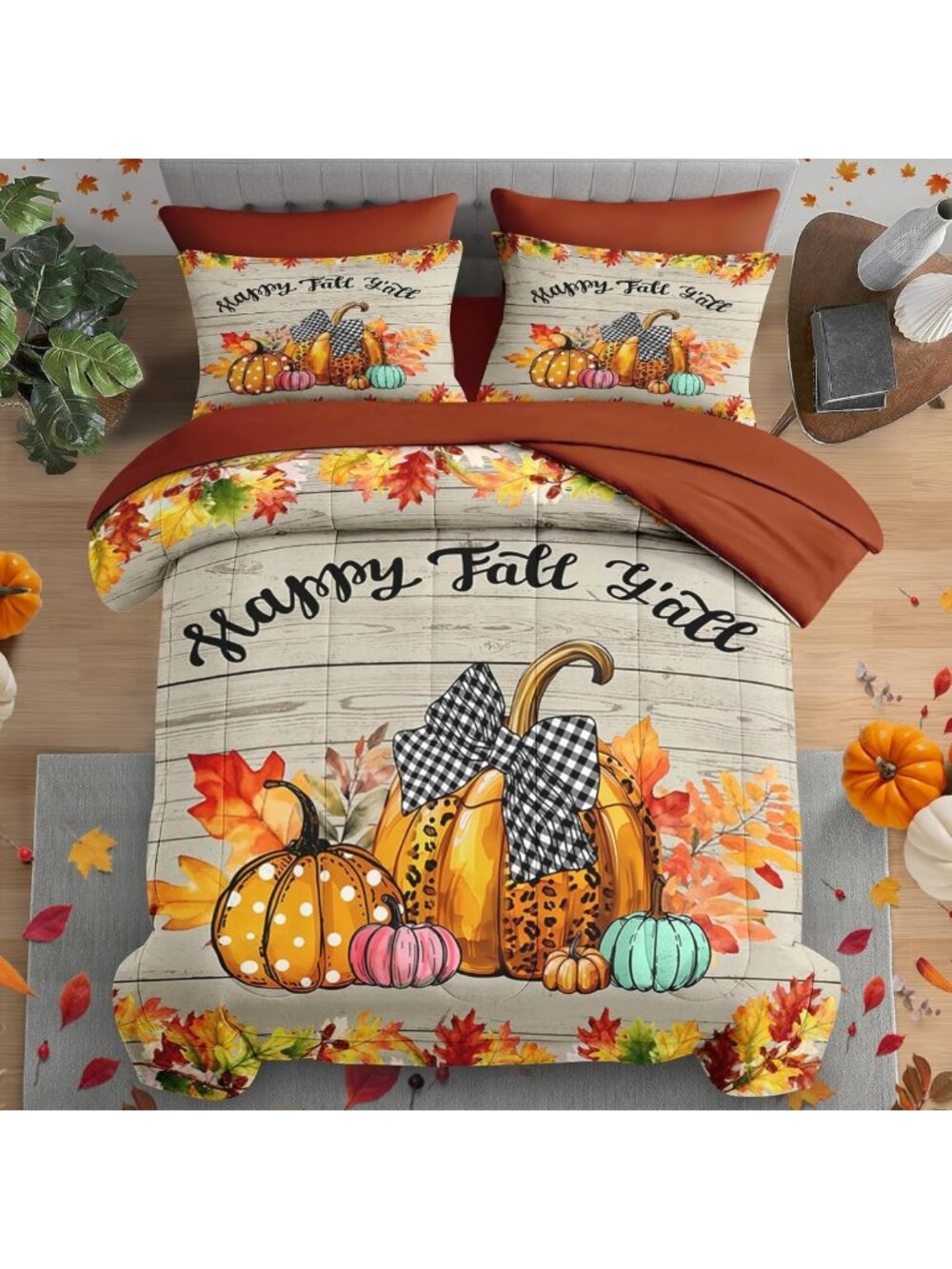 Cozy Queen Fall Comforter Set with Sheets - 7 Piece Happy Bedding Collection